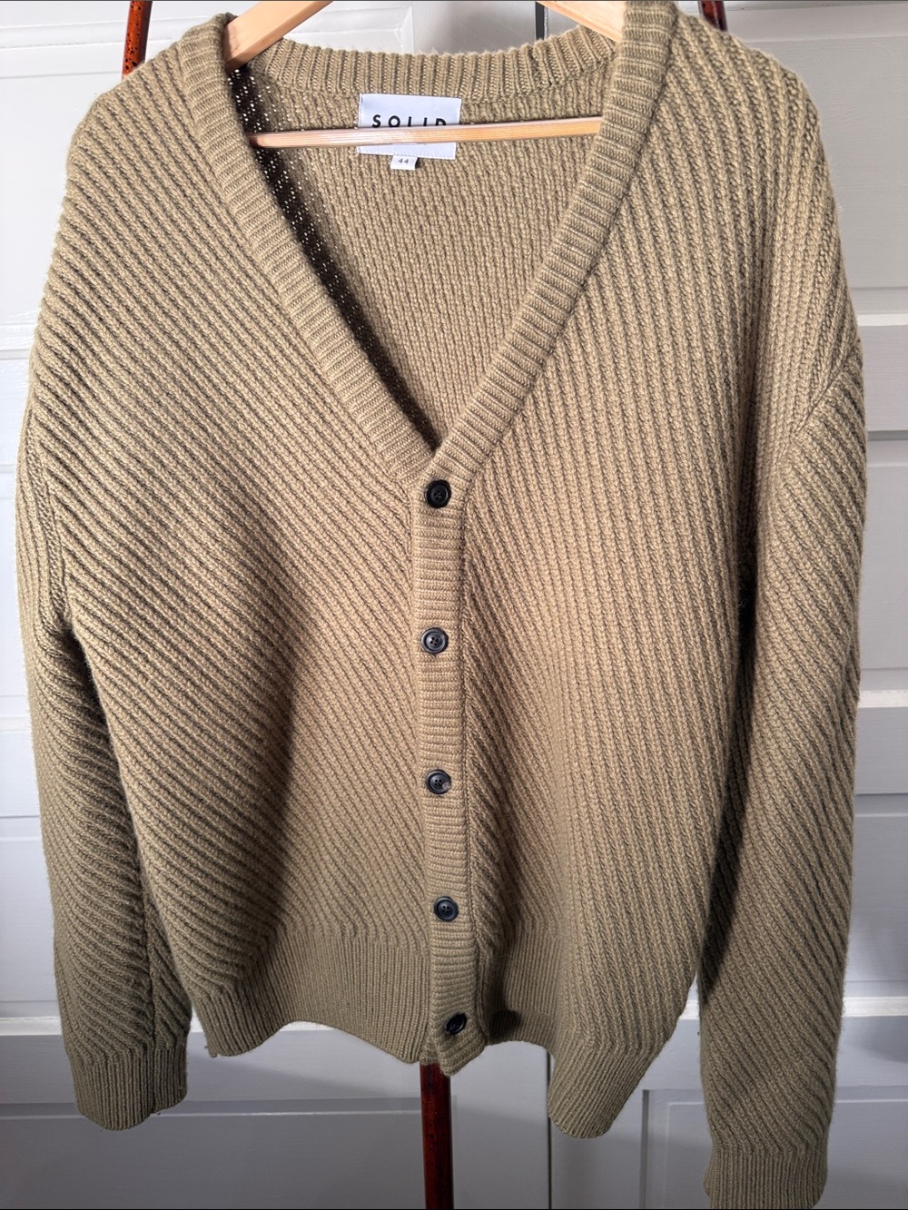 “Solid Homme by Woo Young Mi Korean Designer Wool Blend Rib Knit Cardigan” men